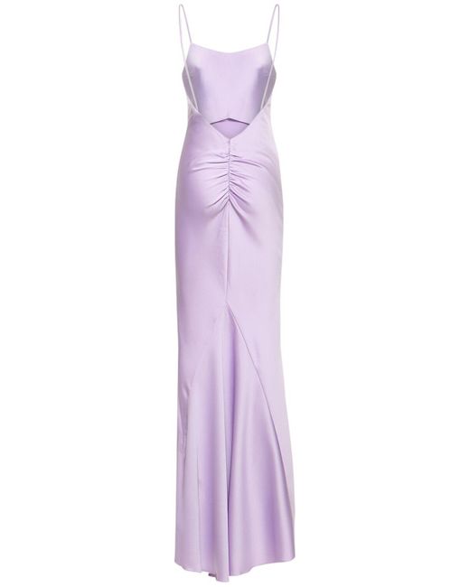 ANDAMANE Purple Ninfea Tech Crepe Satin Maxi Slip Dress