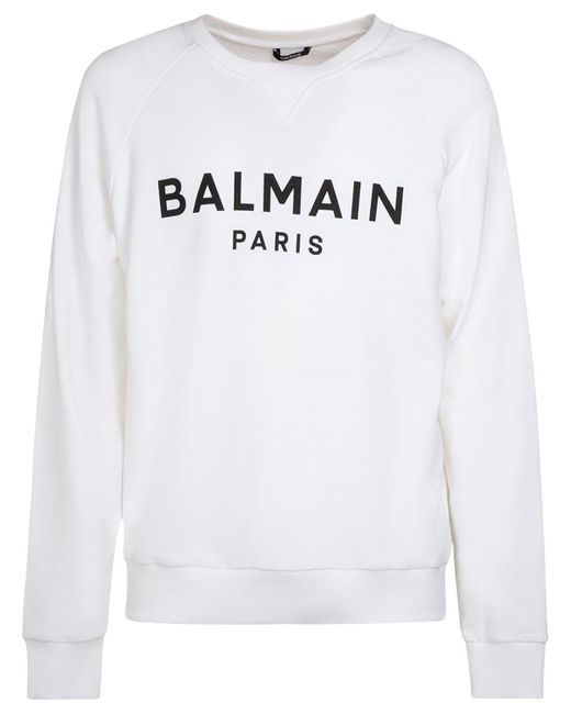 Balmain White Logo Printed Sweatshirt for men