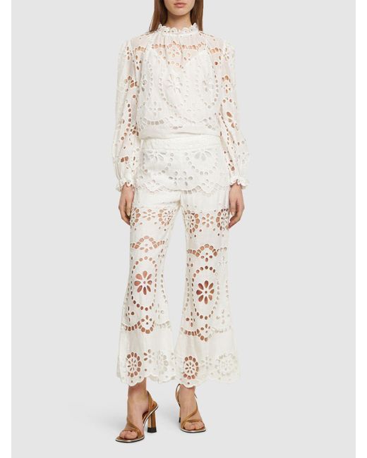 Zimmermann Natural Lexi Embroidered Linen Flared Pants