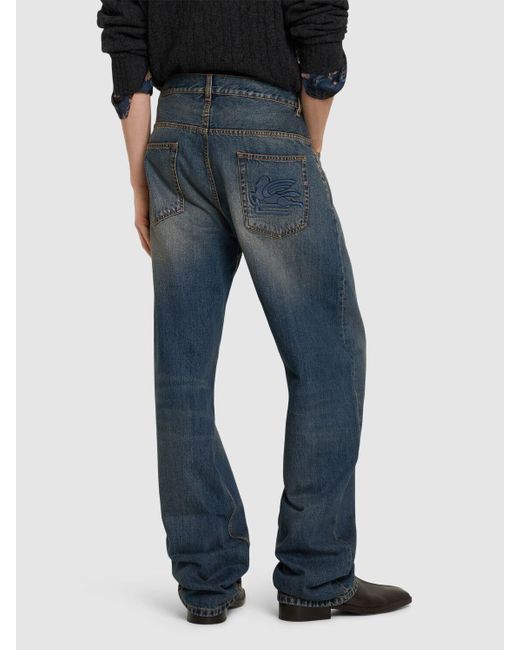 Etro Blue Faded Cotton Denim Jeans for men