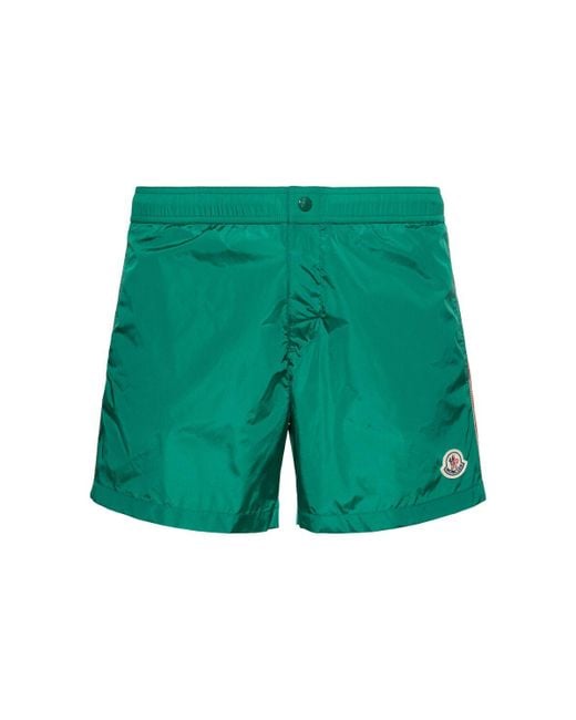 Moncler Green Logo Nylon Swim Shorts for men