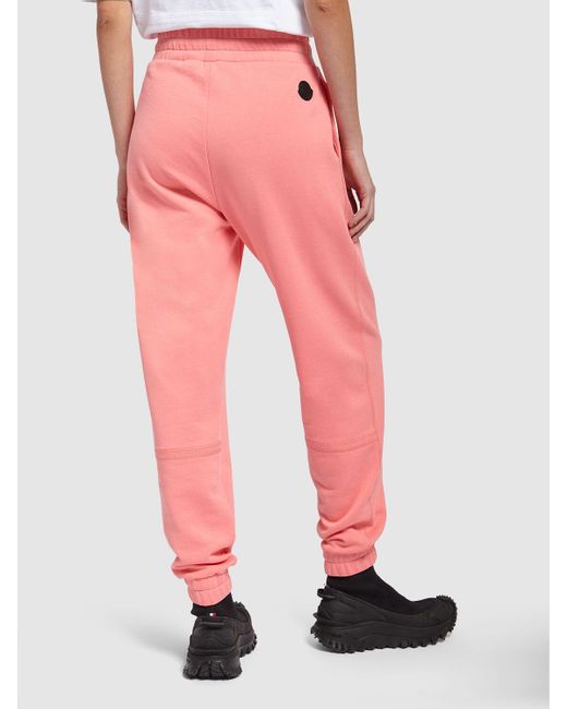 Pantaloni in felpa di cotone con logo di Moncler in Pink