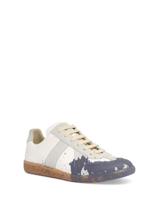 Maison Margiela White Replica Painted Leather Low Top Sneakers for men