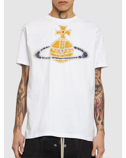 Camiseta de jersey de algodón con logo Vivienne Westwood de hombre de color White
