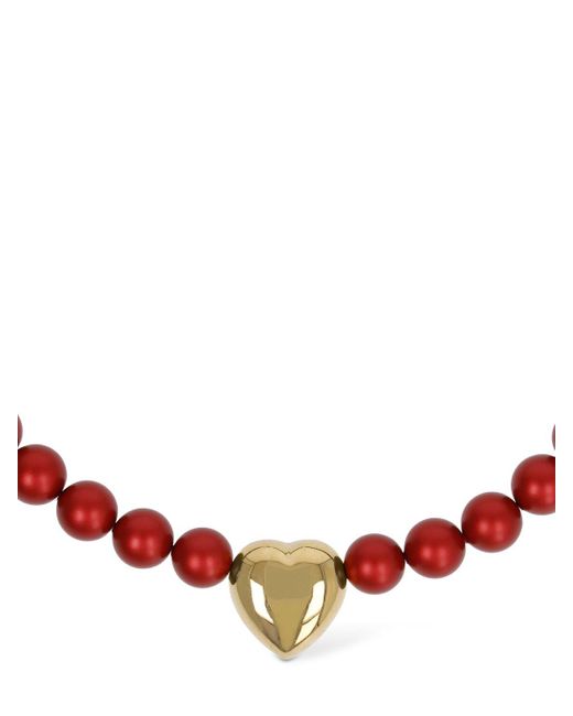 Timeless Pearly Red Heart Charm Beaded Choker