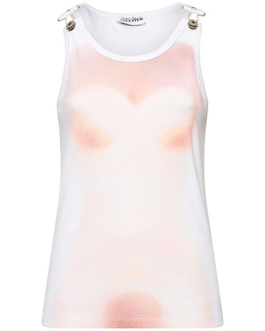 Jean Paul Gaultier Pink Geripptes Tanktop Aus Baumwolle "le Classique"