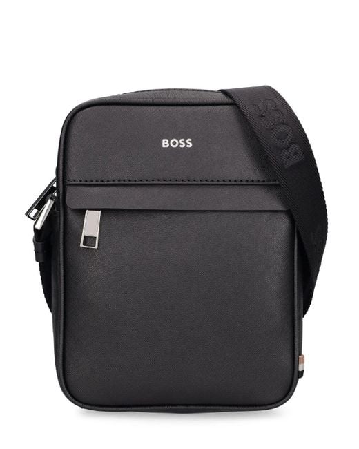 Boss Black Zair Zip Leather Crossbody Bag for men