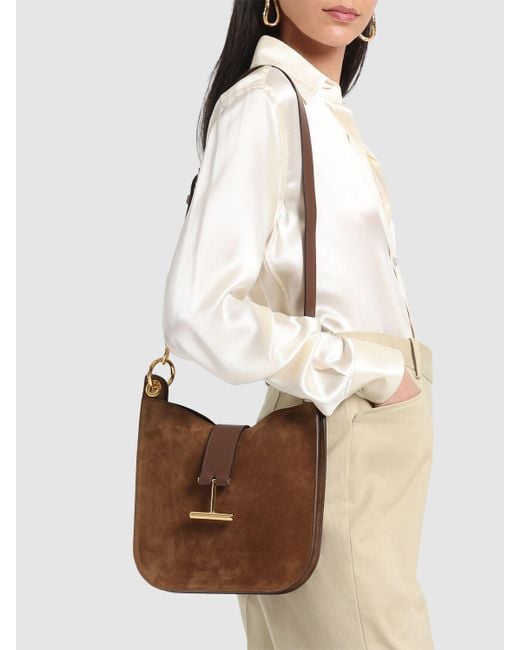 Tom Ford Brown Kleine Umhängetasche Aus Wildleder