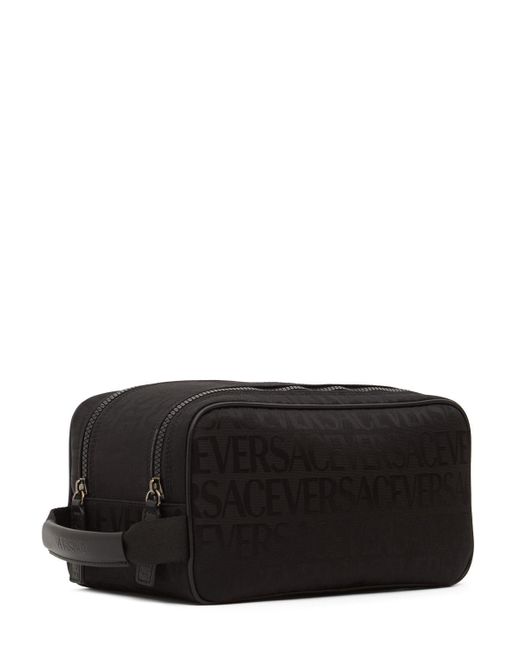 Versace Black Logo Jacquard Nylon Toiletry Bag for men