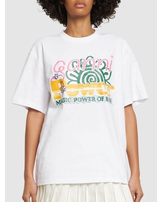 Ganni White Future Heavy Sun Print Cotton T-Shirt