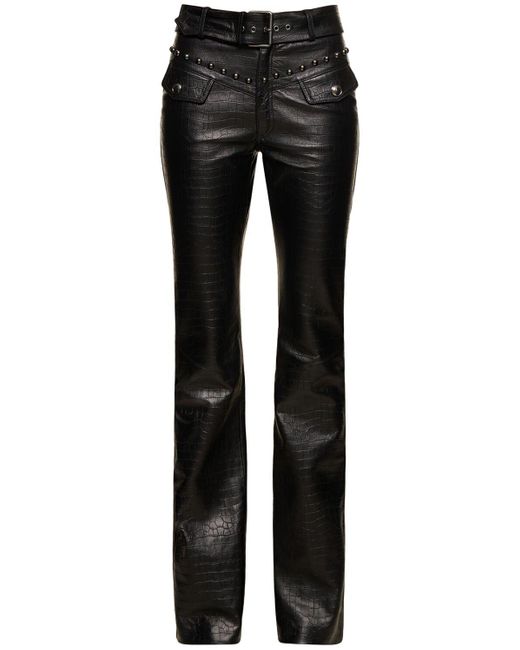 Pantalon en cuir avec ceinture Alessandra Rich en coloris Black