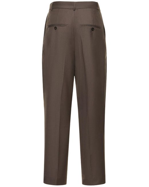 Totême Pleated Cropped Wool Pants in Brown Lyst