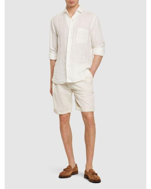 Shorts in cotone e lino di Brunello Cucinelli in White da Uomo