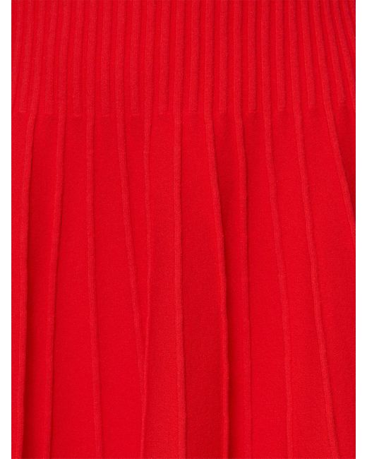 Balmain Red Pleated Knit Short Sleeve Mini Dress