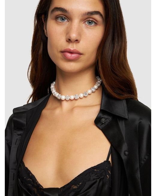 Magda Butrym White Crystal And Pearl Collar Necklace