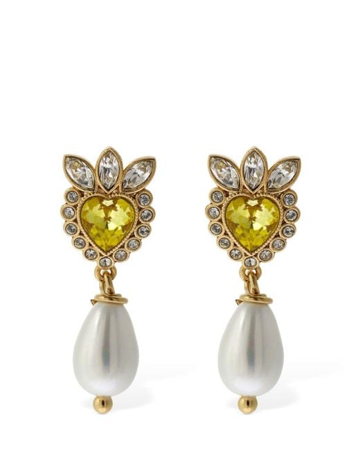 Gucci Yellow Crystal & Faux Pearl Heart Earrings