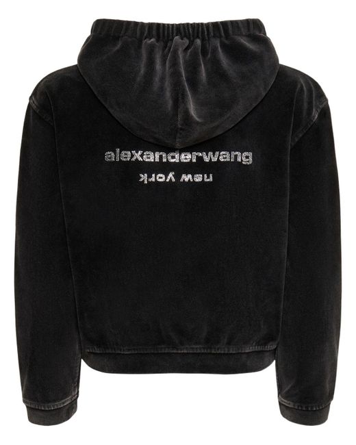 Alexander Wang Black Cropped Zip Up Cotton Hoodie