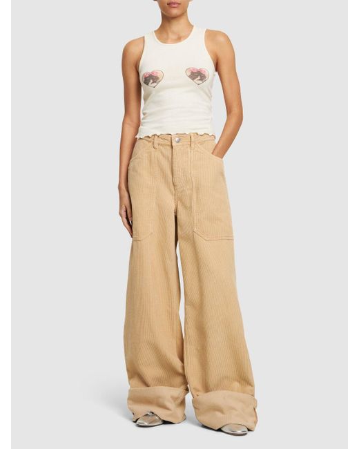 Pantalones de terciopelo de algodón CANNARI CONCEPT de color Natural