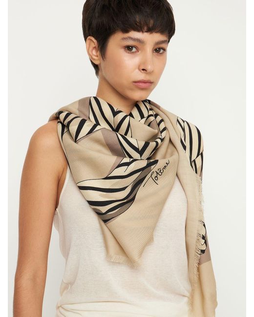 Monogram Wool And Silk Scarf in Brown - Toteme