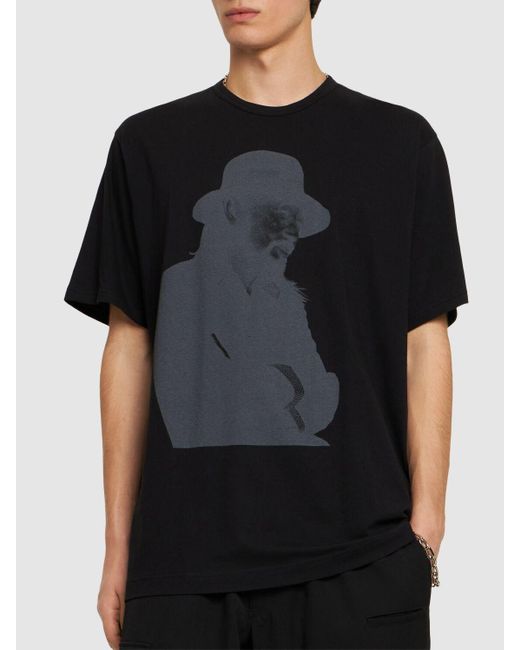 T-shirt in cotone con stampa di Yohji Yamamoto in Black da Uomo