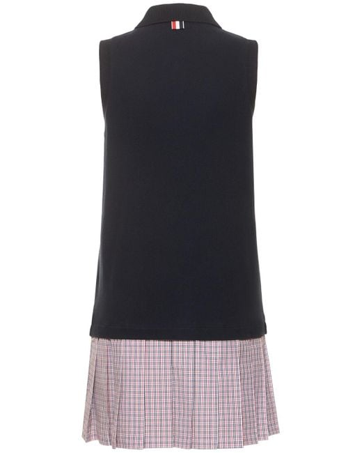 Thom Browne Blue Check Print Cotton Mini Polo Dress