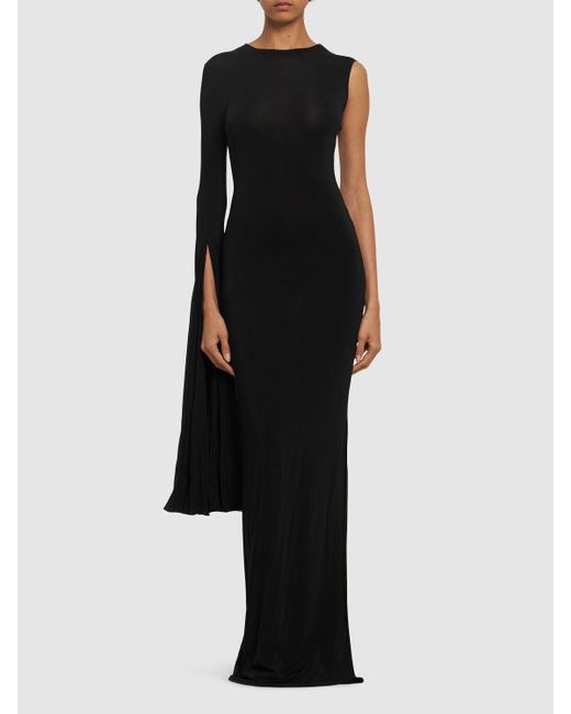 Nensi Dojaka Black Asymmetrical Gown W/oversize Sleeve