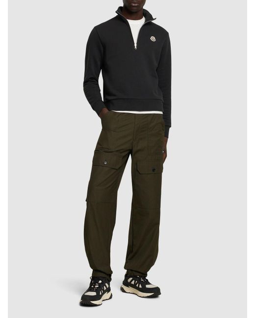 Moncler Black Zip-Up Cotton Turtleneck Sweatshirt for men