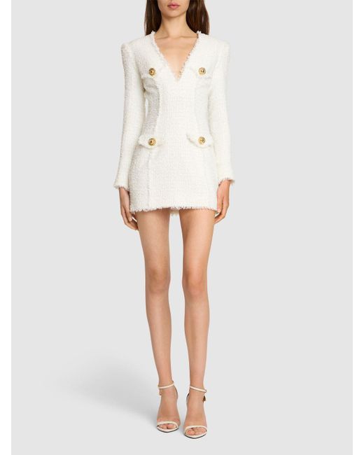 Balmain White Minikleid Aus Tweed
