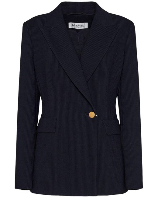 Max Mara Blue Pagano Single Breasted Wool Blend Blazer