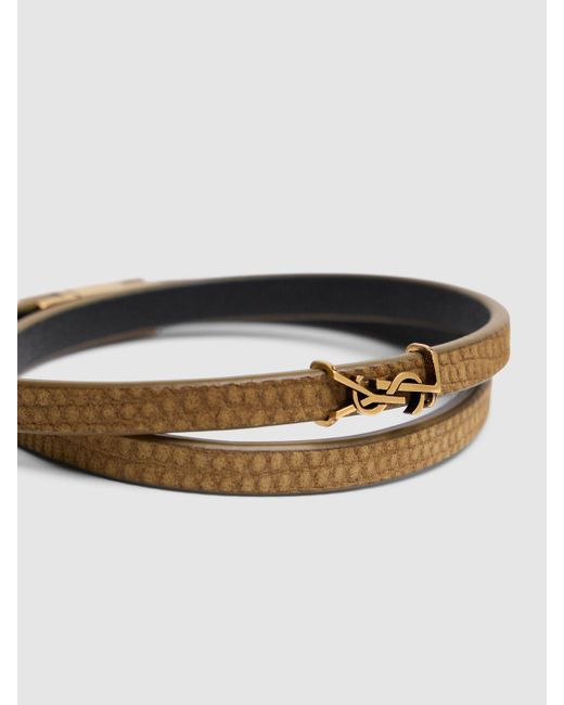 Bracelet à double tour en cuir ysl Saint Laurent en coloris Metallic