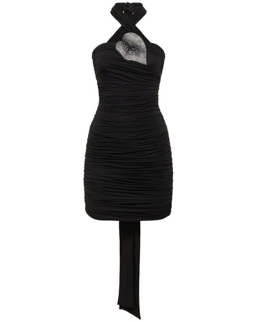 GIUSEPPE DI MORABITO Black Embellished Satin Mini Dress
