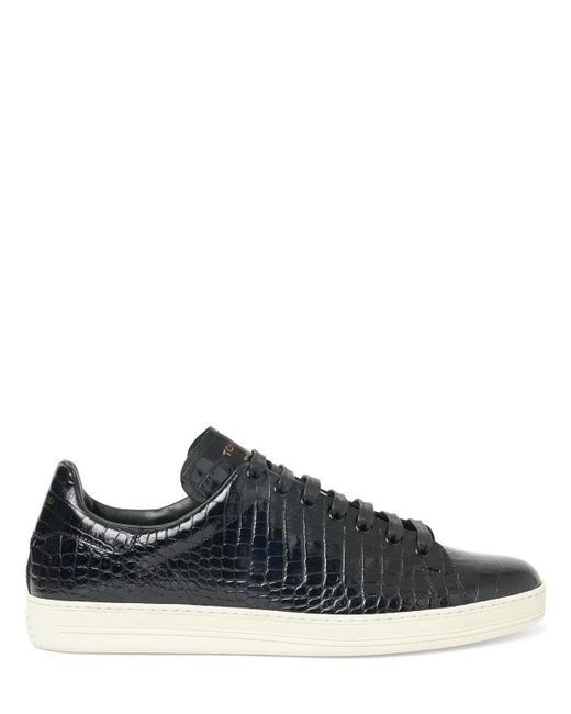 Tom Ford Blue Printed Croc Warwick Low Top Sneakers for men