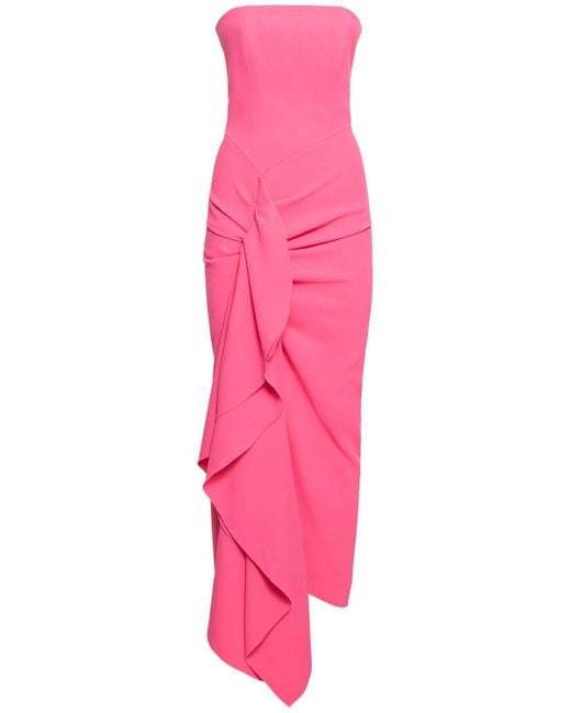 Solace London Pink Thalia Woven Crepe Strapless Midi Dress
