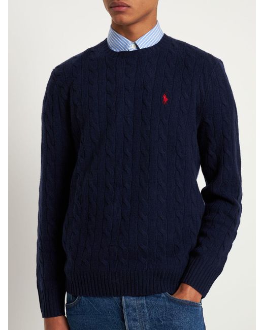 Polo Ralph Lauren Blue Cashmere Blend Logo Knit Sweater for men