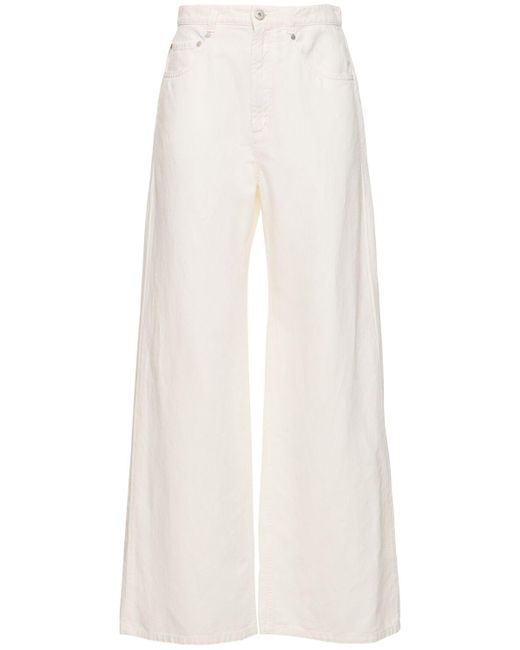 Brunello Cucinelli White Cotton & Linen Wide Pants