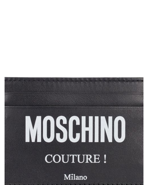 Moschino Black Logo Print Leather Card Holder for men