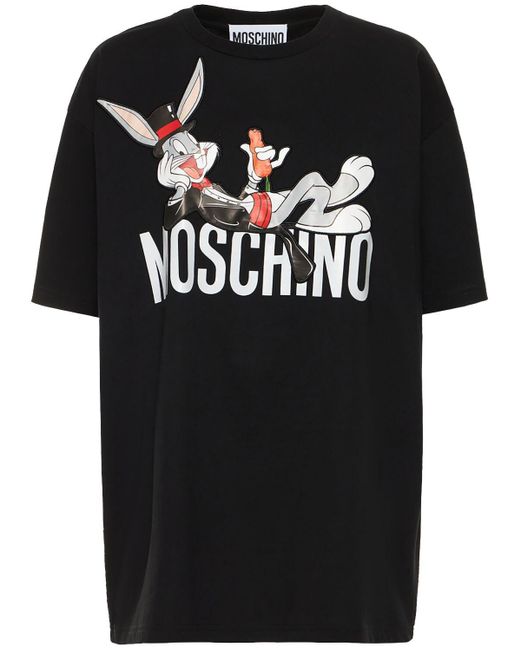 Camiseta de algodón con estampado Moschino de color Black