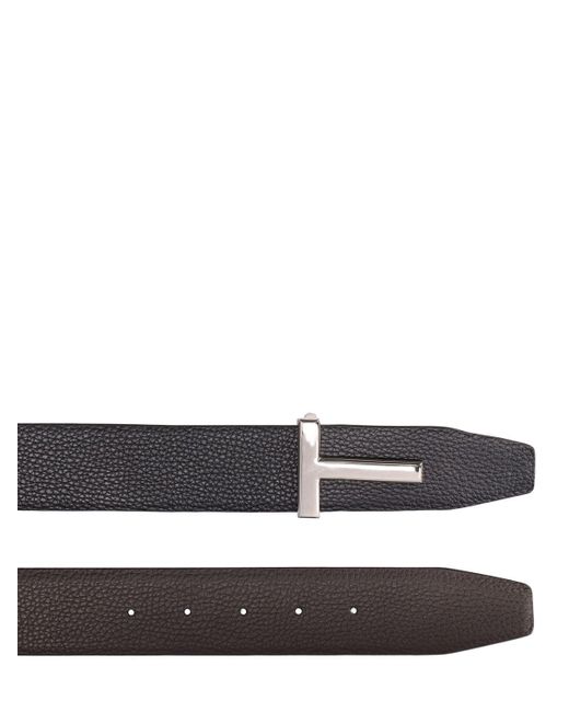 Tom Ford Black Reversible Leather T Belt for men