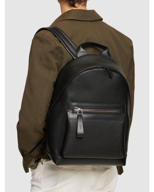 Tom Ford Black Buckley Soft Grain Leather Backpack for men