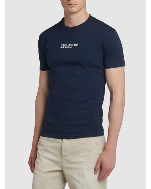 Camiseta de jersey de algodón con logo DSquared² de hombre de color Blue