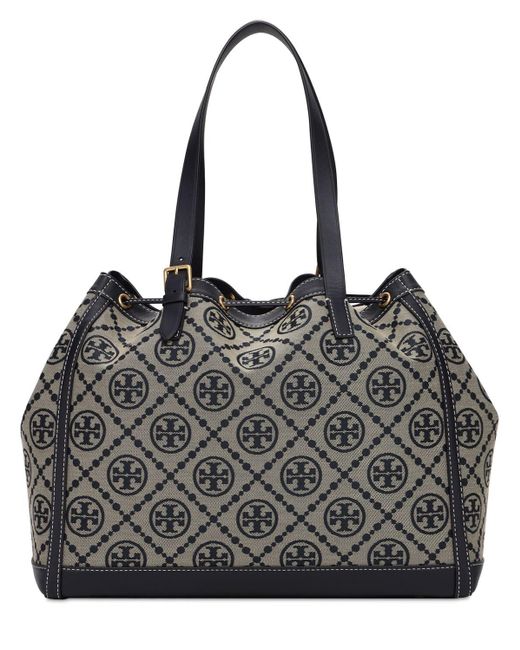 Tory Burch Leather T Monogram Jacquard Tote Bag - Lyst