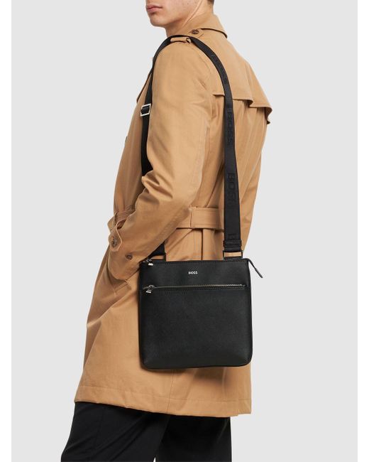 BOSS by HUGO BOSS Zair Flat Leather Crossbody Bag in Black for Men