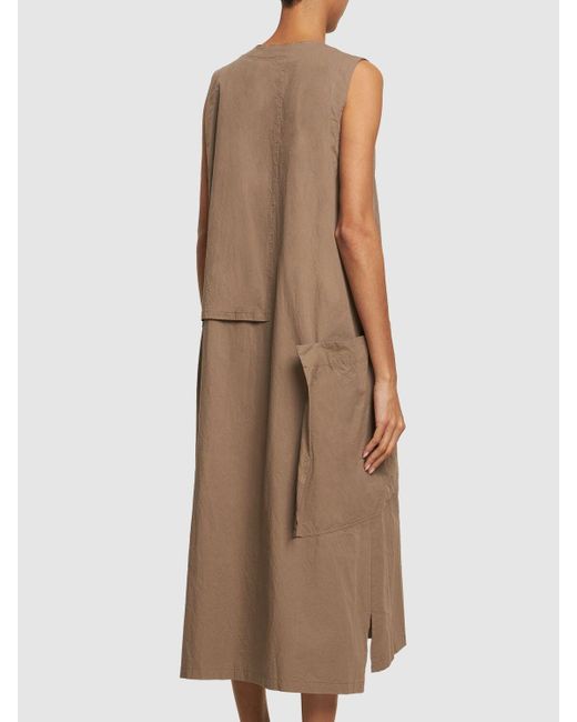 Yohji Yamamoto Brown Sleeveless Cotton Twill Midi Dress