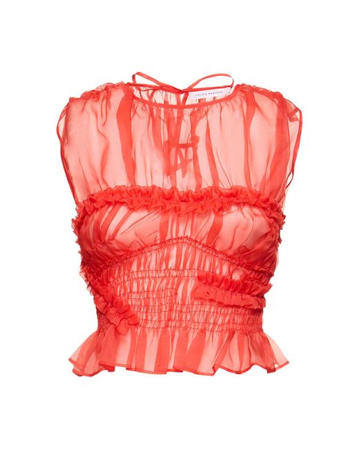 CECILIE BAHNSEN Red Uphi Silk Organza Sleeveless Top