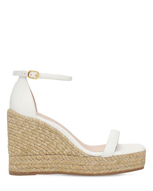Stuart Weitzman 80mm Nudist Leather Espadrille Wedges in White (Natural