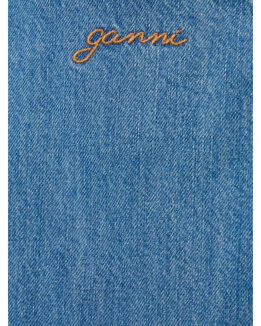 Vestido corto de denim de algodón Ganni de color Blue