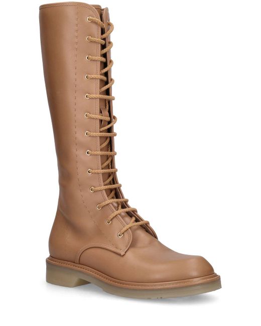 Max Mara Brown Lvr Exclusive Leather Combat Boots