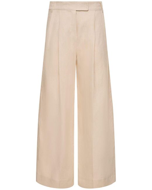 Pantalon large plissé en lin lira Max Mara en coloris Natural