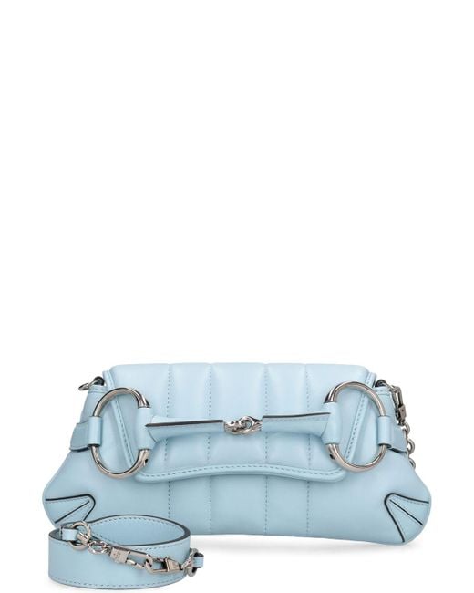 Gucci Blue Small Horsebit Chain Leather Bag