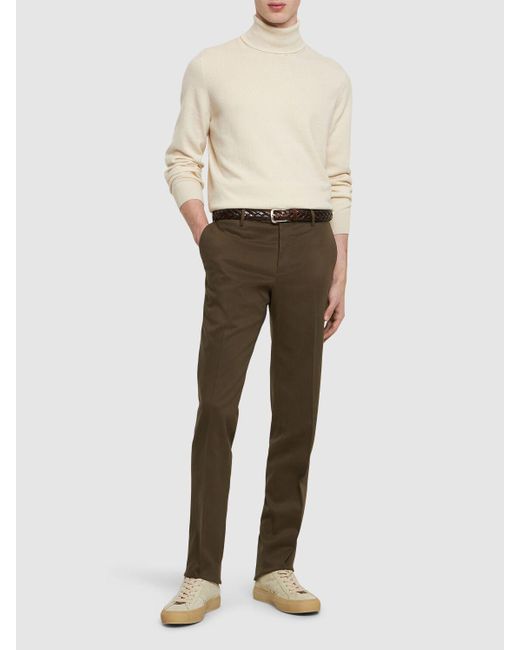 PT Torino Brown Classic Cotton Blend Straight Pants for men